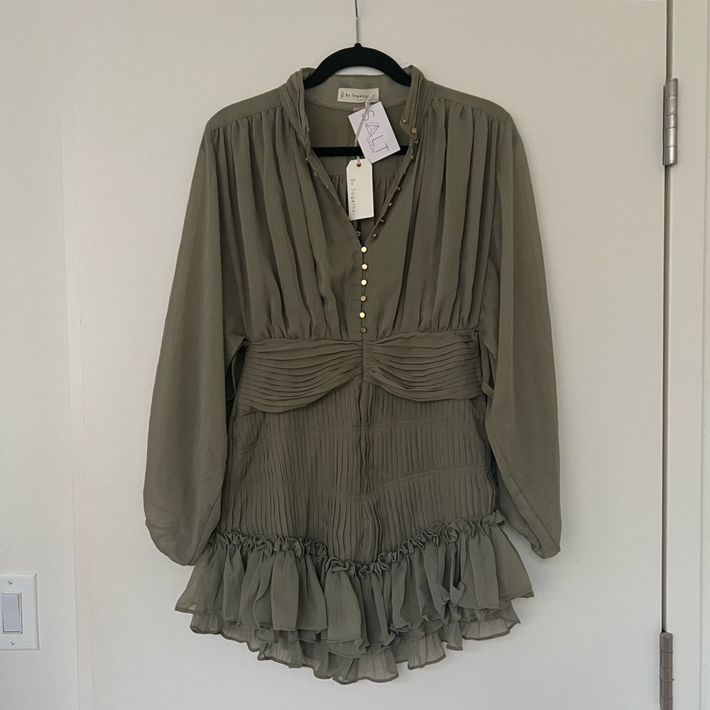 Gorgeous olive green ruffle dress